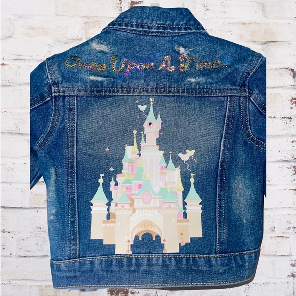 Disney Sleeping Beauty Castle Toddler Distressed Jean Jacket Once Upon A Time